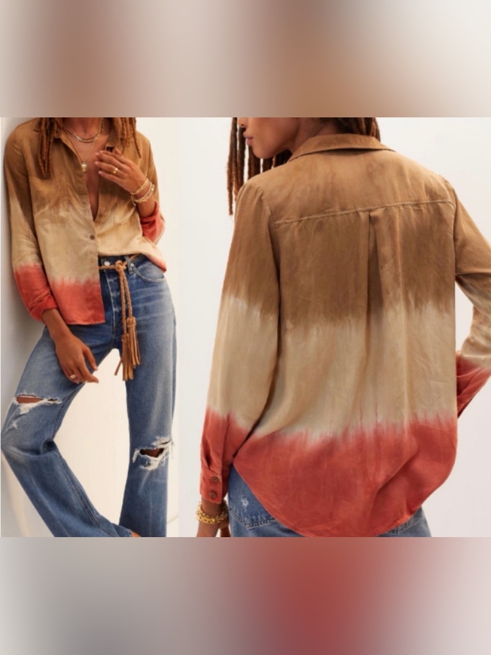 cloth & stone Ombre Button-Down Shirt - Brown, Cream & Rust